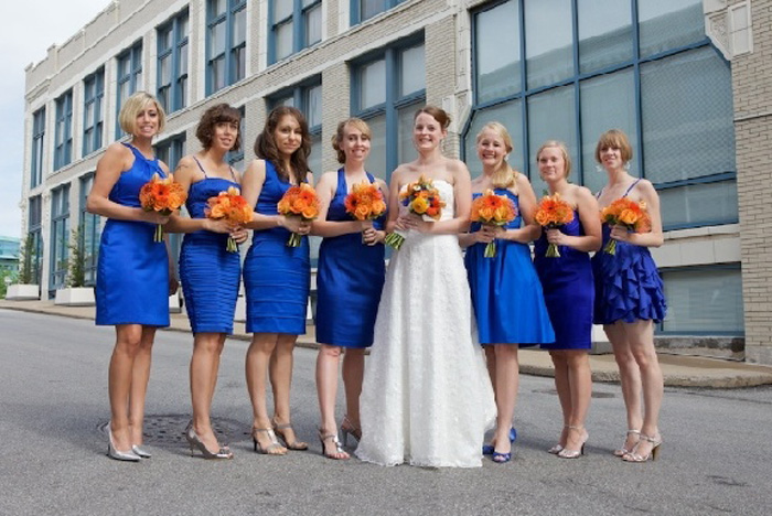 royal blue and orange wedding dresses