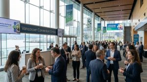 Delegates networking at the Textile Exchange Conference 2026 inside Vancouver Convention Centre