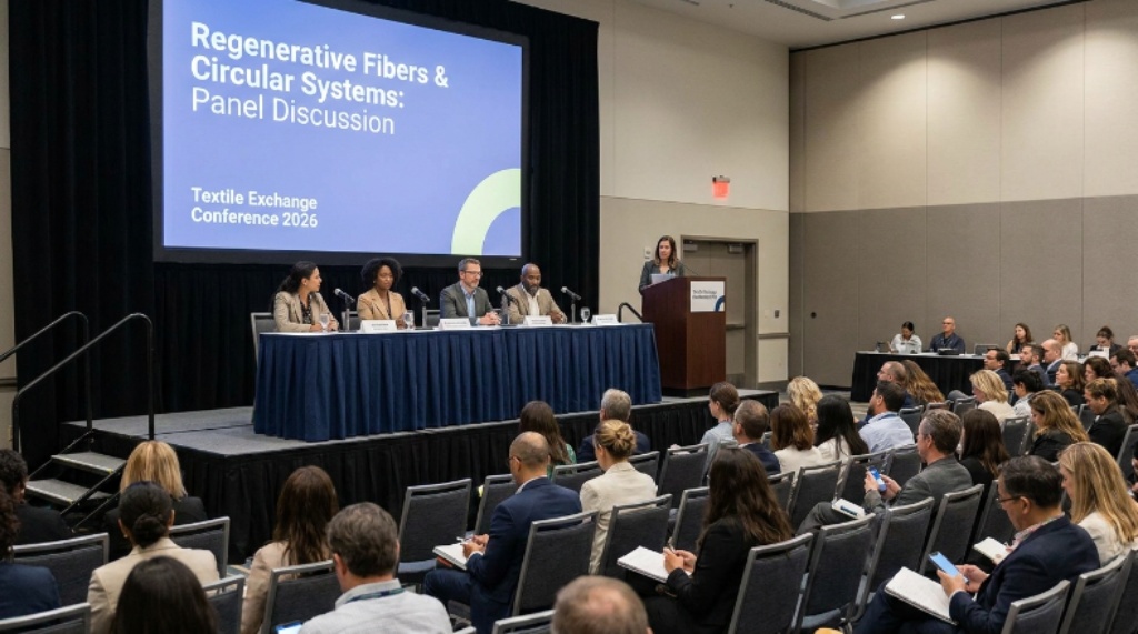 Panel discussion on regenerative fibers and circular systems at Textile Exchange Conference 2026