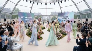Designer spring collection display at Paris Fashion Week 2027 womenswear show