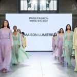 Models walking the runway at Paris Fashion Week Spring/Summer 2027 in fluid pastel womenswear