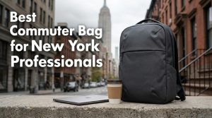 Featured image displaying the best commuter bag for New York professionals on a city background.