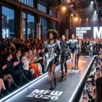 Runway models walking at Melbourne Fashion Week 2026 in a city venue surrounded by a fashion-forward crowd